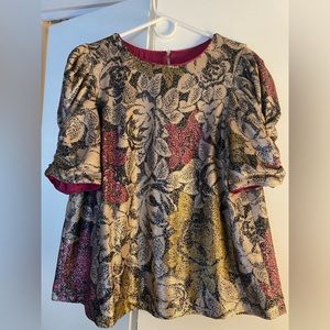 Beaded Anthropologie floral short sleeved blouse